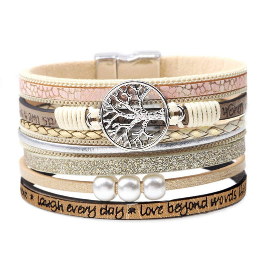 Genuine Leather Multilayer Bracelet for Women with Hidden Inspirational Message
