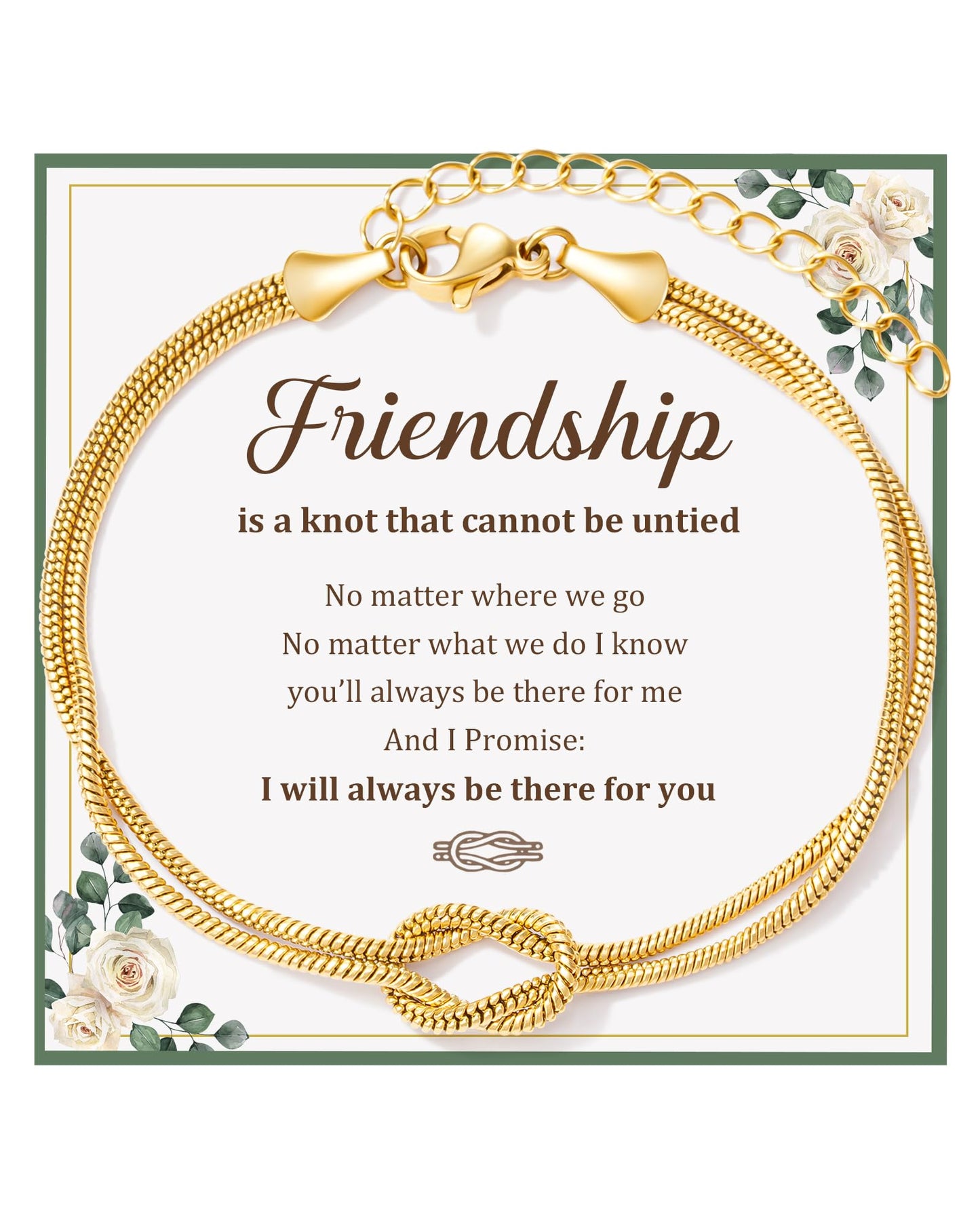 Women's Gold-Tone Stainless Steel Love Knot Charm Bracelet – Adjustable Chain