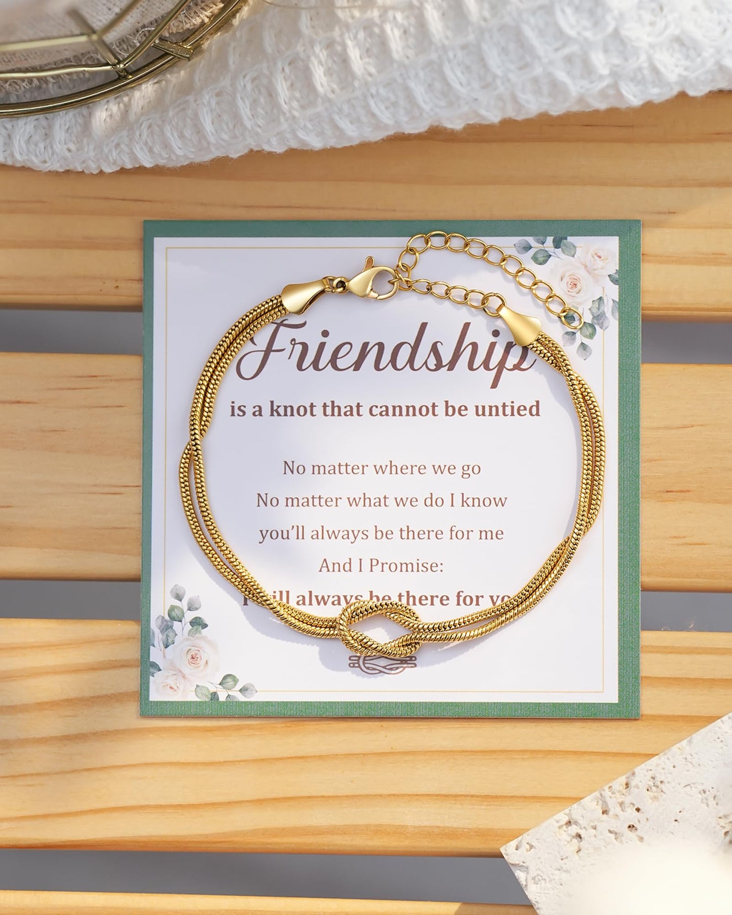 Women's Gold-Tone Stainless Steel Love Knot Charm Bracelet – Adjustable Chain